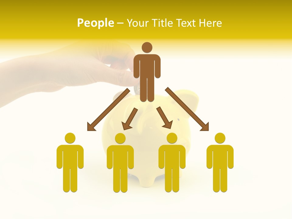 A Person Putting A Coin Into A Yellow Piggy Bank PowerPoint Template