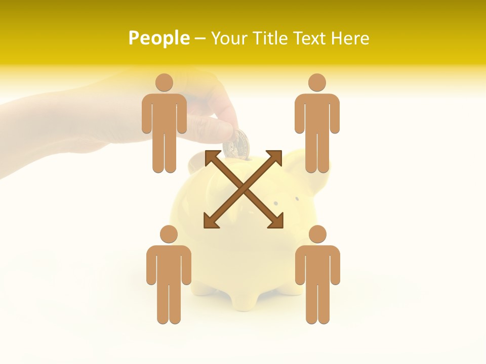 A Person Putting A Coin Into A Yellow Piggy Bank PowerPoint Template