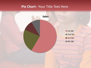 Sad 10-12Yo Girl. Focus On Her Face. There Are Her Mother And Younger Sister Behind Her. Girl's Feeling Rejected And Alone. PowerPoint Template