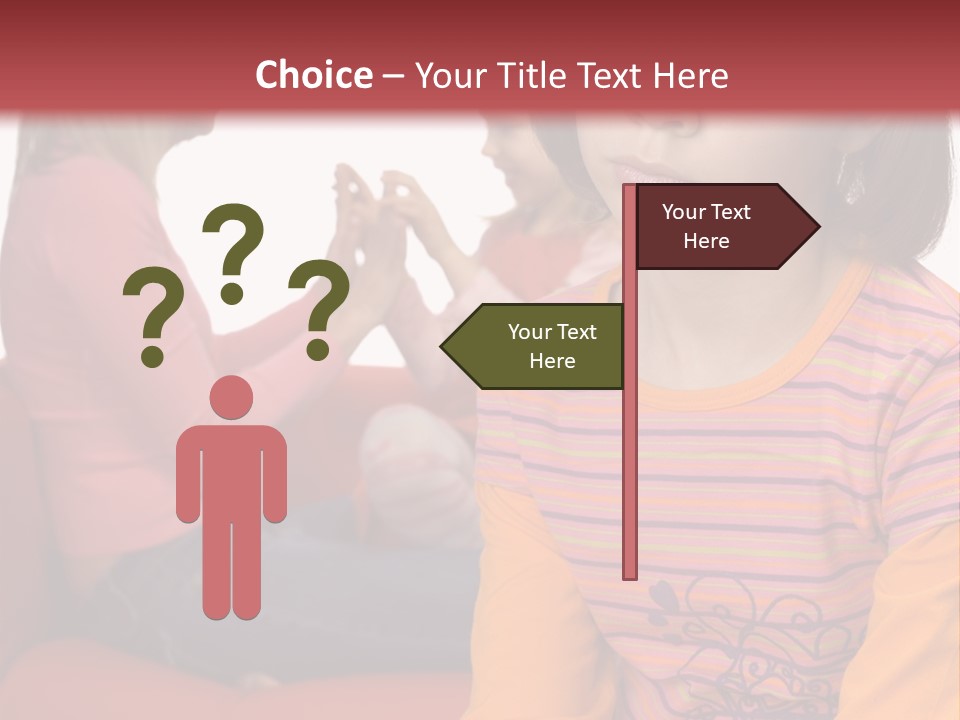 Sad 10-12Yo Girl. Focus On Her Face. There Are Her Mother And Younger Sister Behind Her. Girl's Feeling Rejected And Alone. PowerPoint Template