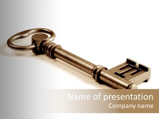 Vintage Key In A Close Up View Isolated Over A White Background PowerPoint Template