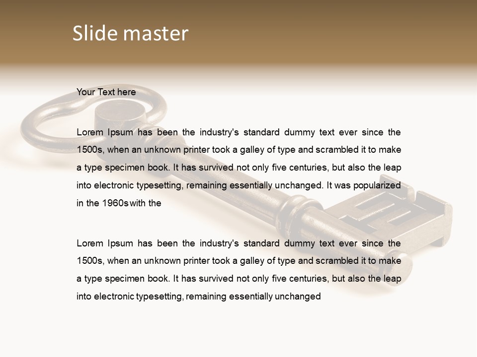 Vintage Key In A Close Up View Isolated Over A White Background PowerPoint Template