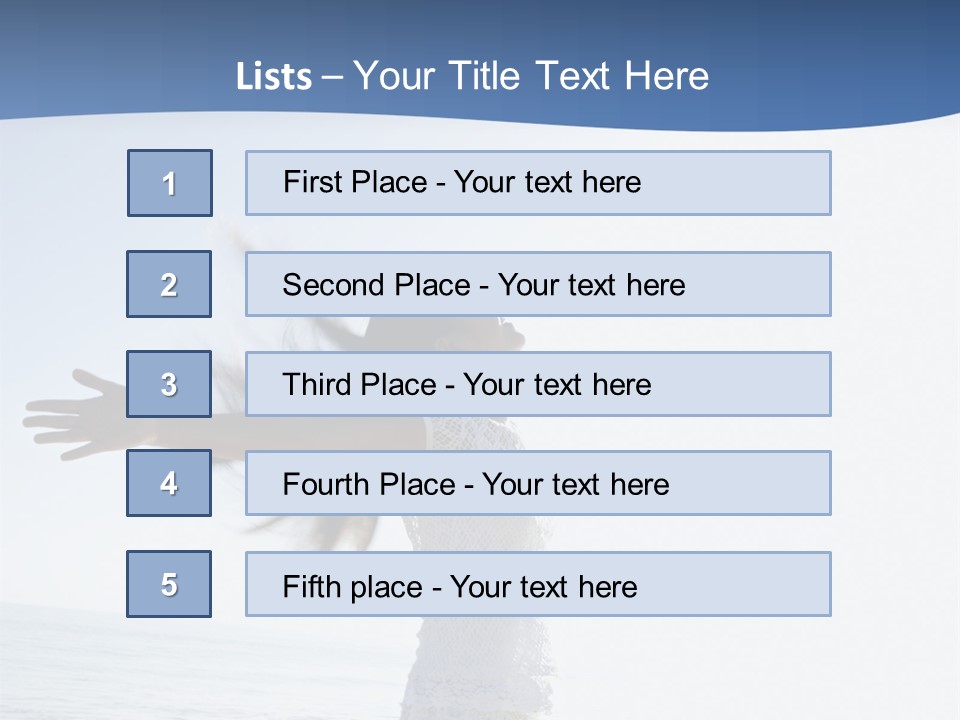 Young Asian Female At Beach Throwing Her Arms Back Behind Her. PowerPoint Template