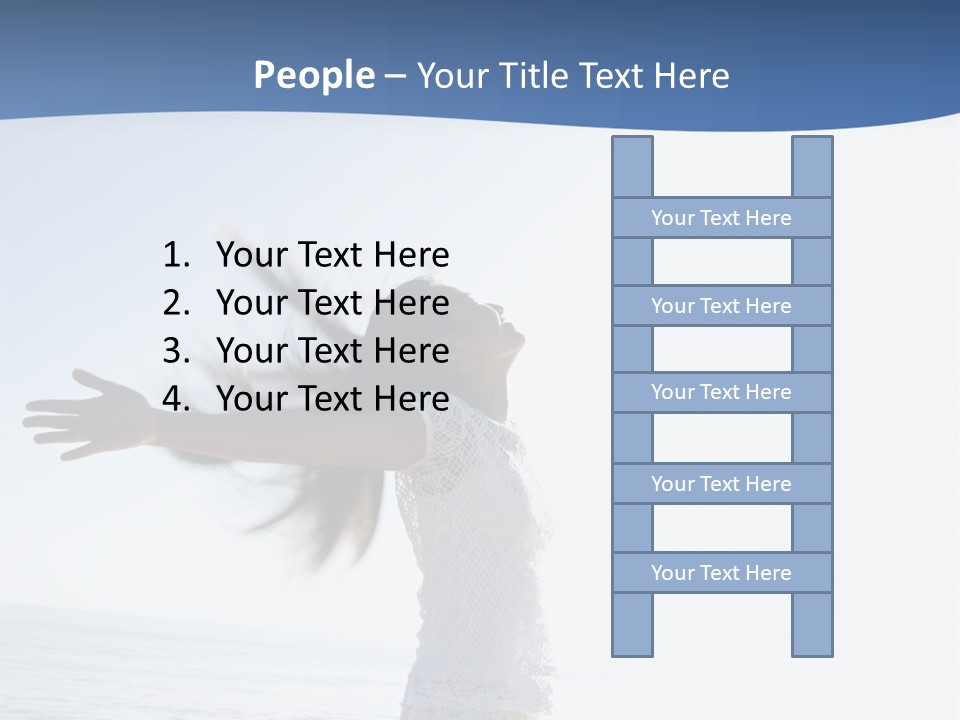 Young Asian Female At Beach Throwing Her Arms Back Behind Her. PowerPoint Template