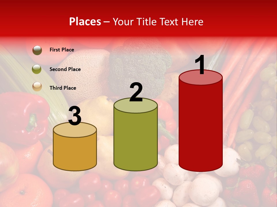 Fresh Fruit And Vegetable Variety, Water Droplets Visible At 100%. PowerPoint Template