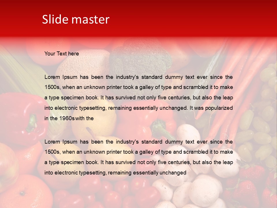 Fresh Fruit And Vegetable Variety, Water Droplets Visible At 100%. PowerPoint Template