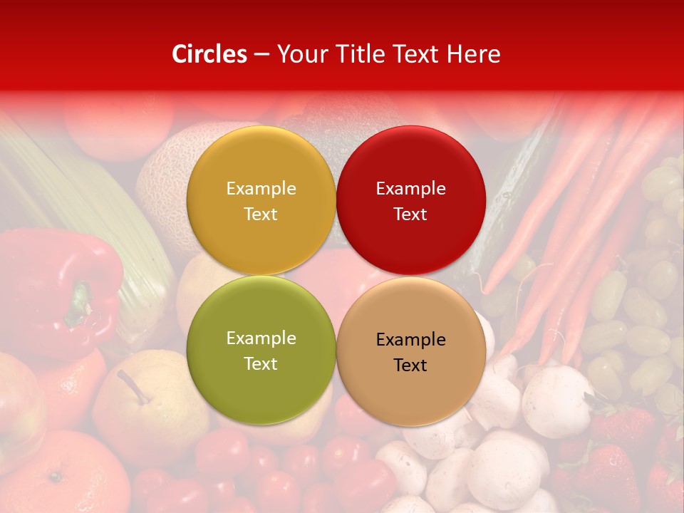 Fresh Fruit And Vegetable Variety, Water Droplets Visible At 100%. PowerPoint Template
