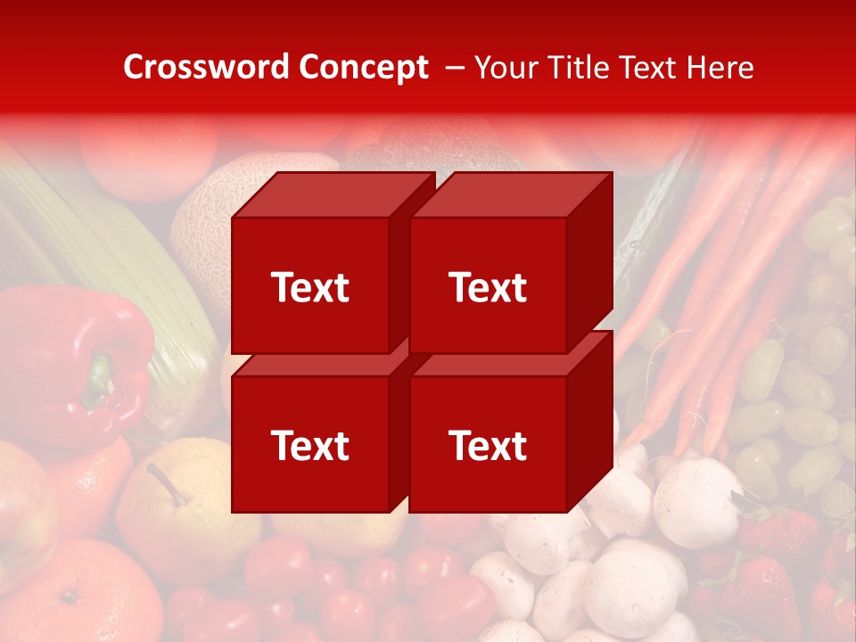 Fresh Fruit And Vegetable Variety, Water Droplets Visible At 100%. PowerPoint Template