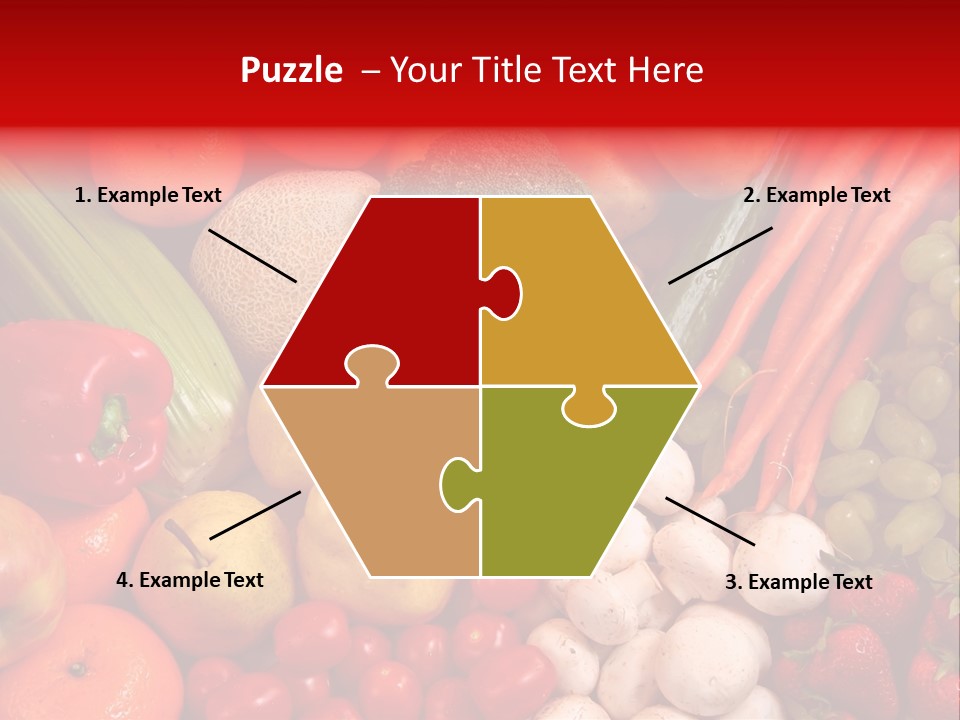 Fresh Fruit And Vegetable Variety, Water Droplets Visible At 100%. PowerPoint Template