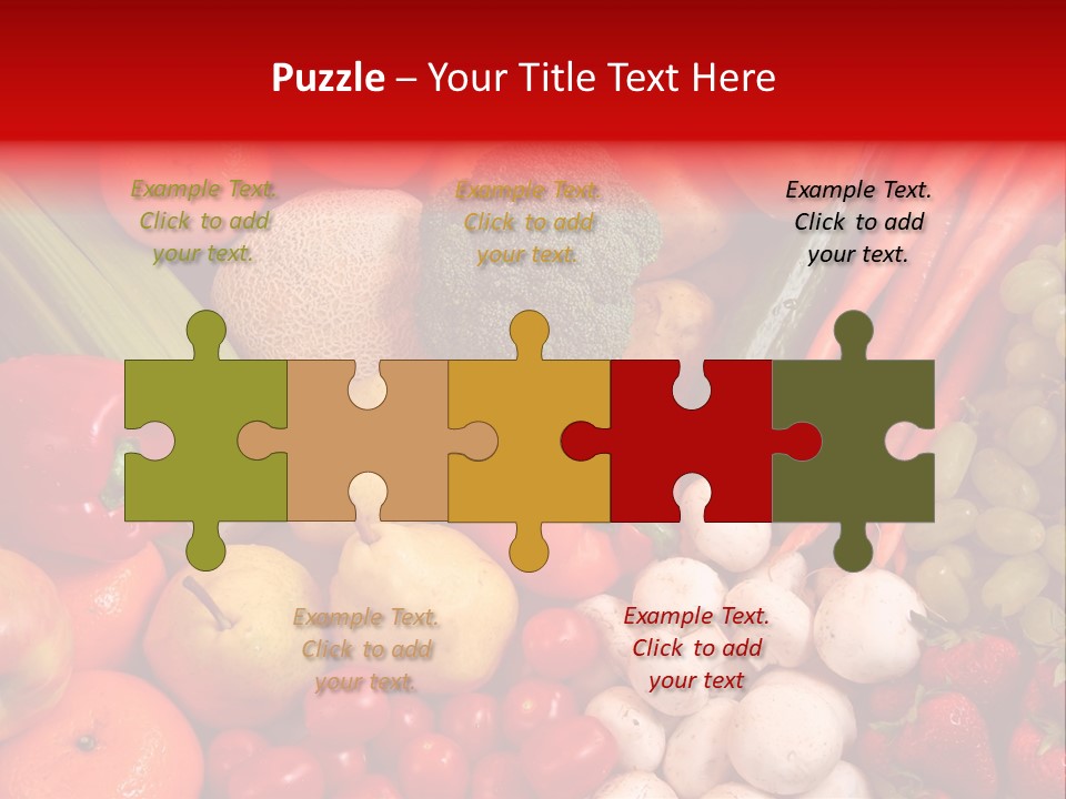 Fresh Fruit And Vegetable Variety, Water Droplets Visible At 100%. PowerPoint Template