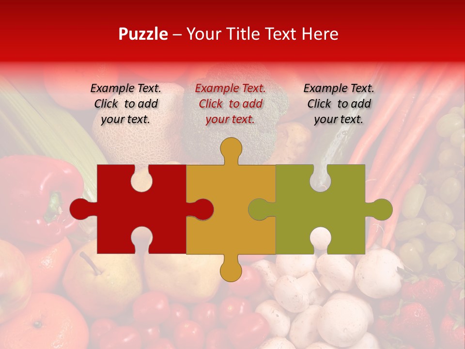 Fresh Fruit And Vegetable Variety, Water Droplets Visible At 100%. PowerPoint Template