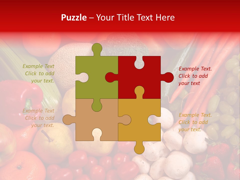 Fresh Fruit And Vegetable Variety, Water Droplets Visible At 100%. PowerPoint Template