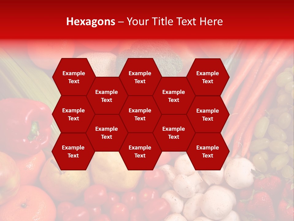 Fresh Fruit And Vegetable Variety, Water Droplets Visible At 100%. PowerPoint Template