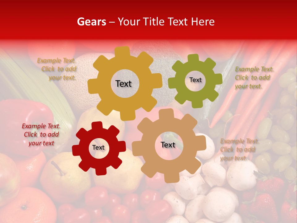 Fresh Fruit And Vegetable Variety, Water Droplets Visible At 100%. PowerPoint Template