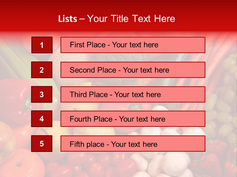 Fresh Fruit And Vegetable Variety, Water Droplets Visible At 100%. PowerPoint Template