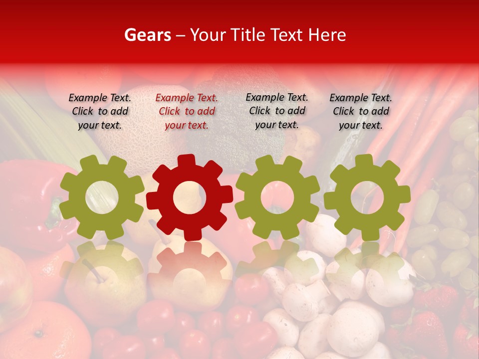 Fresh Fruit And Vegetable Variety, Water Droplets Visible At 100%. PowerPoint Template