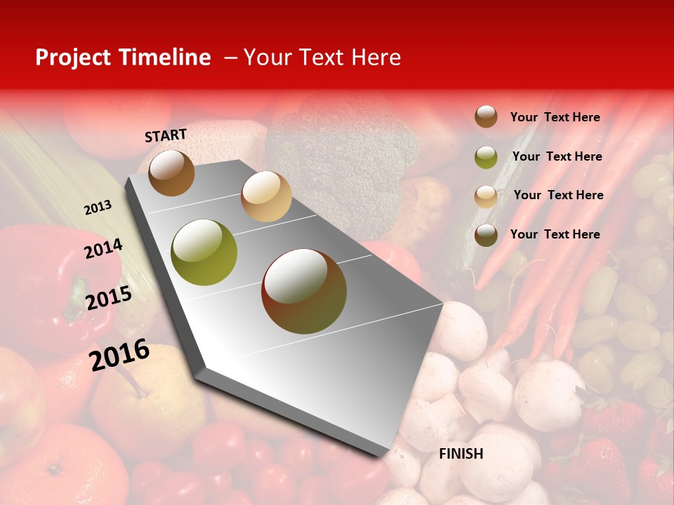 Fresh Fruit And Vegetable Variety, Water Droplets Visible At 100%. PowerPoint Template