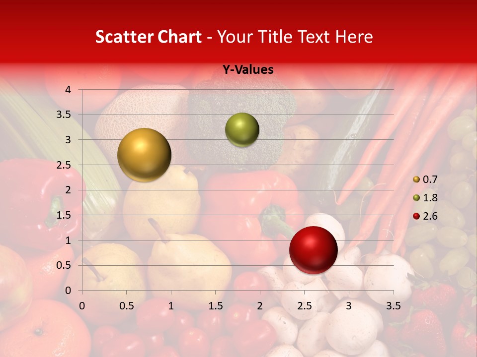 Fresh Fruit And Vegetable Variety, Water Droplets Visible At 100%. PowerPoint Template