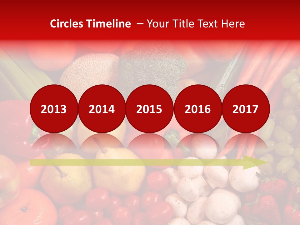 Fresh Fruit And Vegetable Variety, Water Droplets Visible At 100%. PowerPoint Template