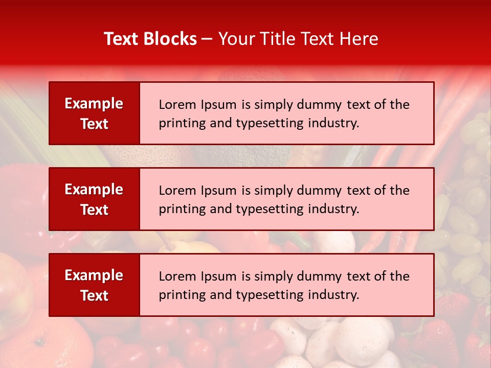 Fresh Fruit And Vegetable Variety, Water Droplets Visible At 100%. PowerPoint Template