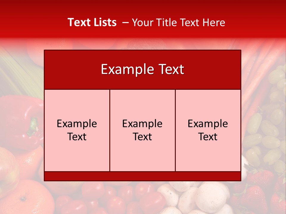 Fresh Fruit And Vegetable Variety, Water Droplets Visible At 100%. PowerPoint Template