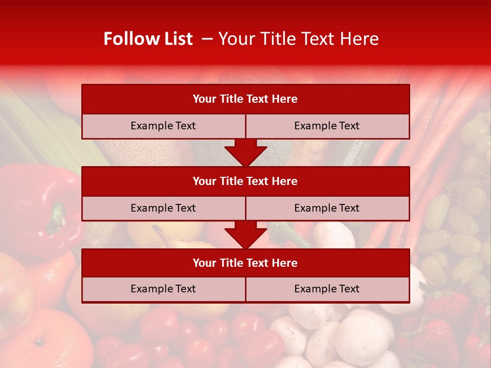 Fresh Fruit And Vegetable Variety, Water Droplets Visible At 100%. PowerPoint Template