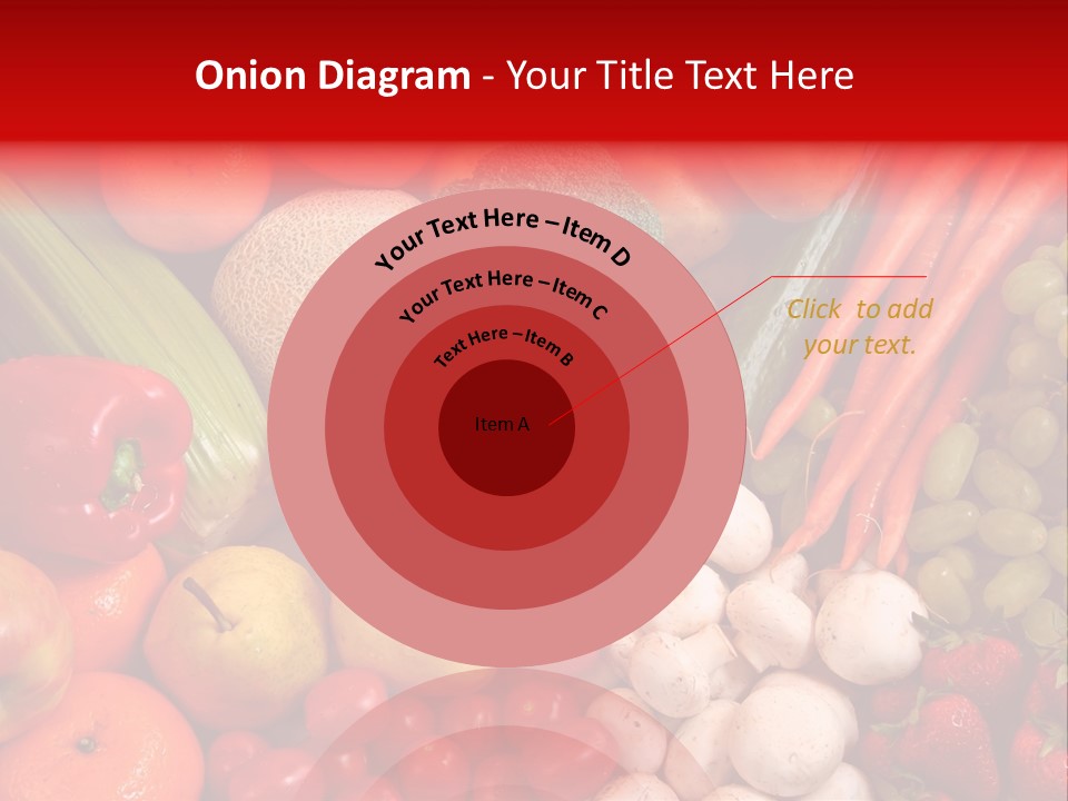 Fresh Fruit And Vegetable Variety, Water Droplets Visible At 100%. PowerPoint Template