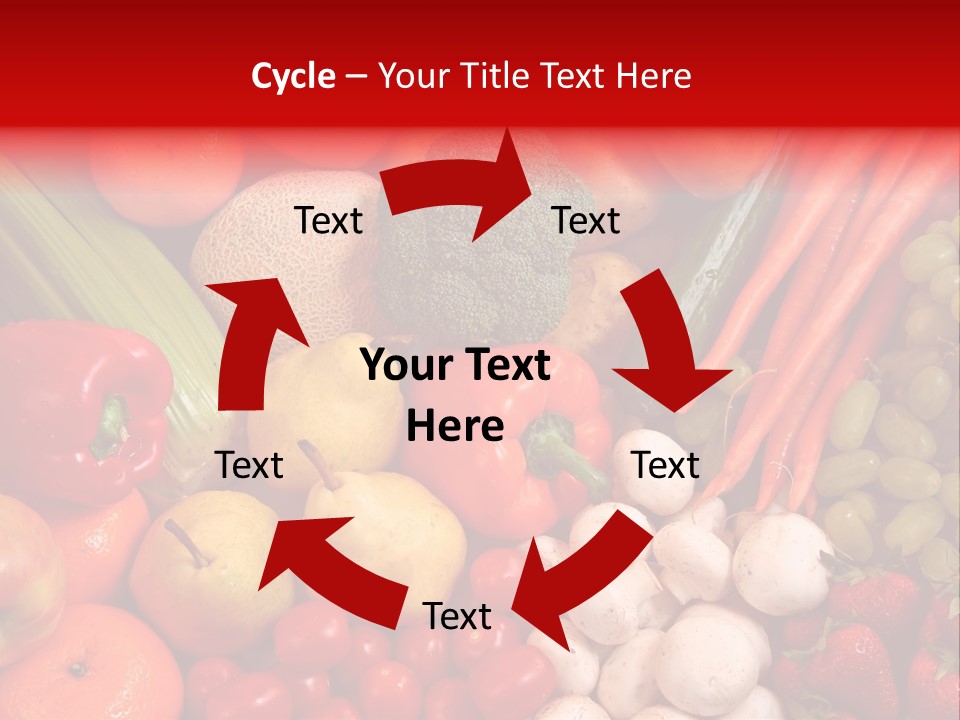 Fresh Fruit And Vegetable Variety, Water Droplets Visible At 100%. PowerPoint Template