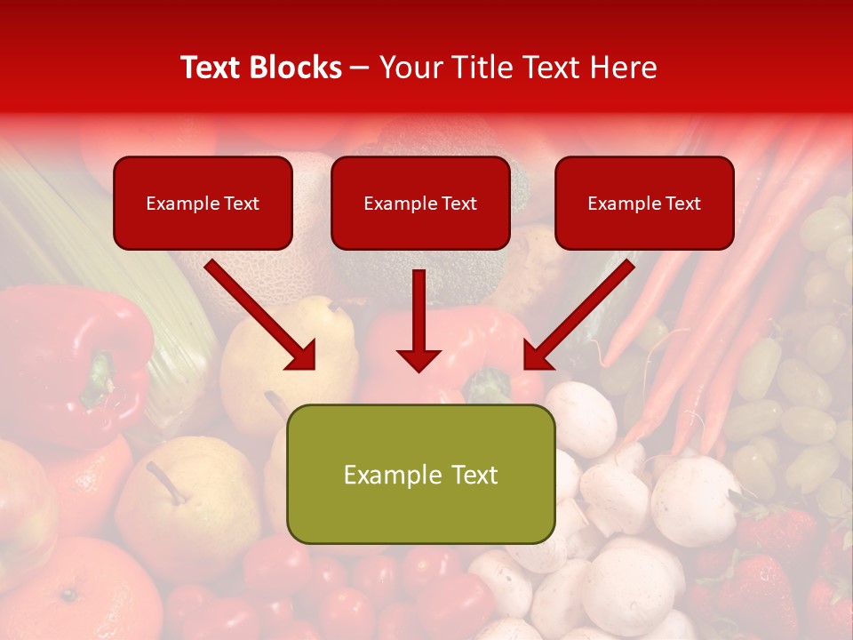 Fresh Fruit And Vegetable Variety, Water Droplets Visible At 100%. PowerPoint Template