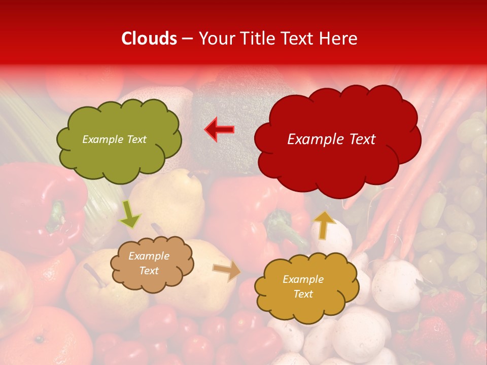 Fresh Fruit And Vegetable Variety, Water Droplets Visible At 100%. PowerPoint Template