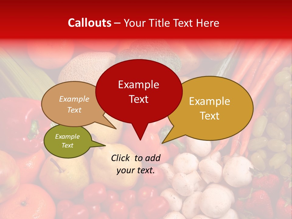 Fresh Fruit And Vegetable Variety, Water Droplets Visible At 100%. PowerPoint Template