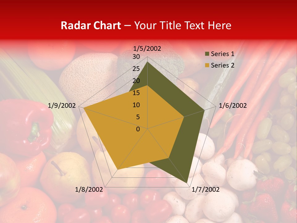 Fresh Fruit And Vegetable Variety, Water Droplets Visible At 100%. PowerPoint Template