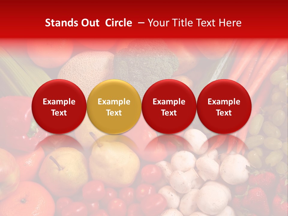 Fresh Fruit And Vegetable Variety, Water Droplets Visible At 100%. PowerPoint Template