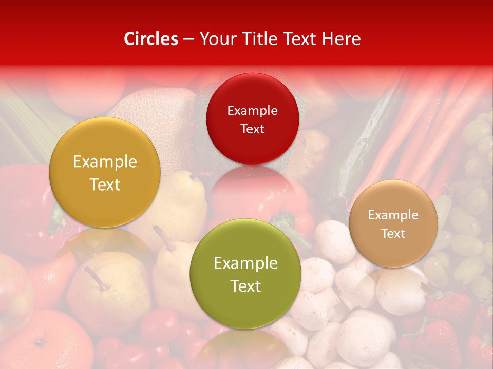 Fresh Fruit And Vegetable Variety, Water Droplets Visible At 100%. PowerPoint Template