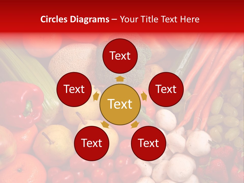 Fresh Fruit And Vegetable Variety, Water Droplets Visible At 100%. PowerPoint Template