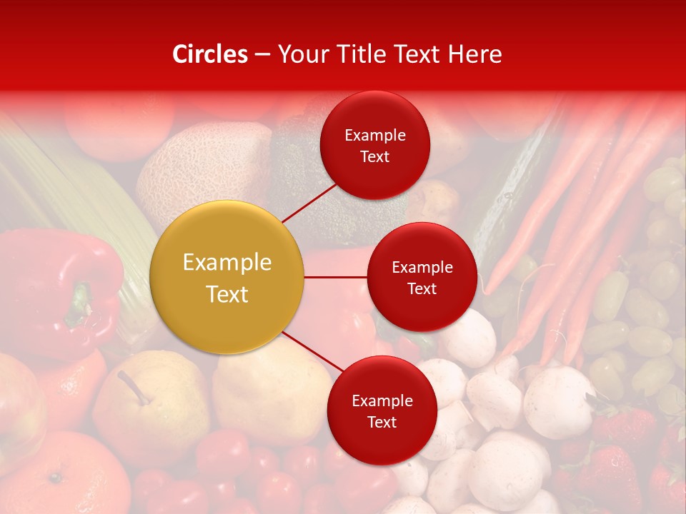 Fresh Fruit And Vegetable Variety, Water Droplets Visible At 100%. PowerPoint Template