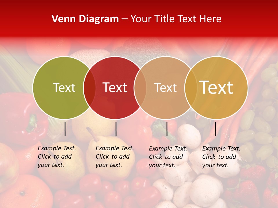 Fresh Fruit And Vegetable Variety, Water Droplets Visible At 100%. PowerPoint Template