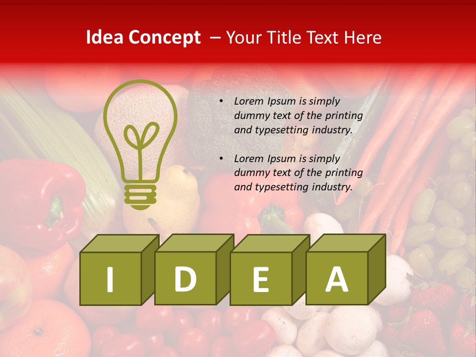 Fresh Fruit And Vegetable Variety, Water Droplets Visible At 100%. PowerPoint Template