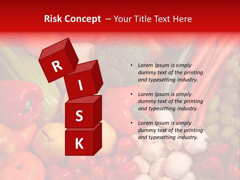 Fresh Fruit And Vegetable Variety, Water Droplets Visible At 100%. PowerPoint Template