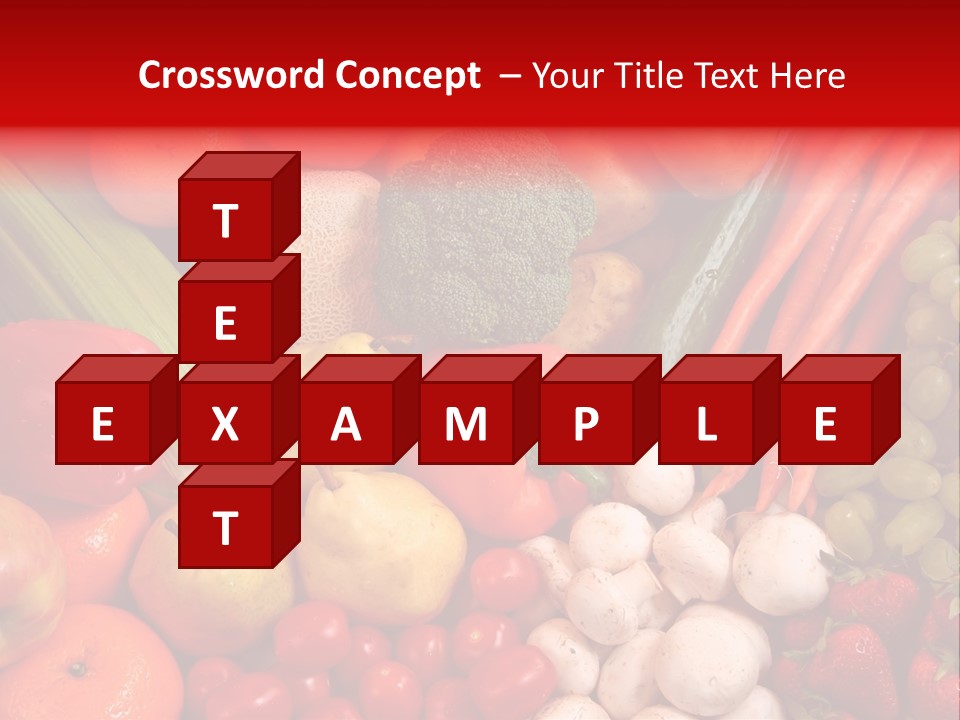 Fresh Fruit And Vegetable Variety, Water Droplets Visible At 100%. PowerPoint Template