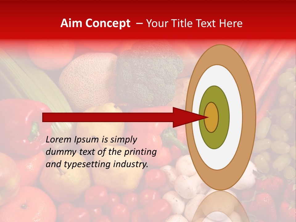 Fresh Fruit And Vegetable Variety, Water Droplets Visible At 100%. PowerPoint Template