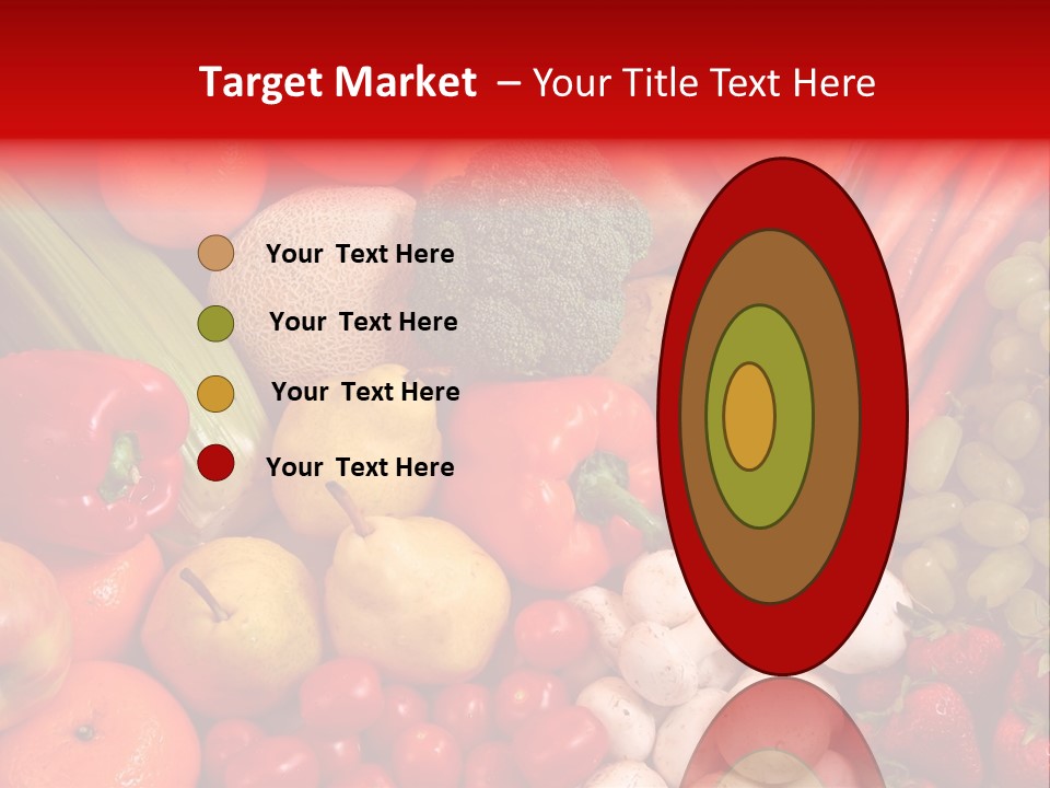 Fresh Fruit And Vegetable Variety, Water Droplets Visible At 100%. PowerPoint Template