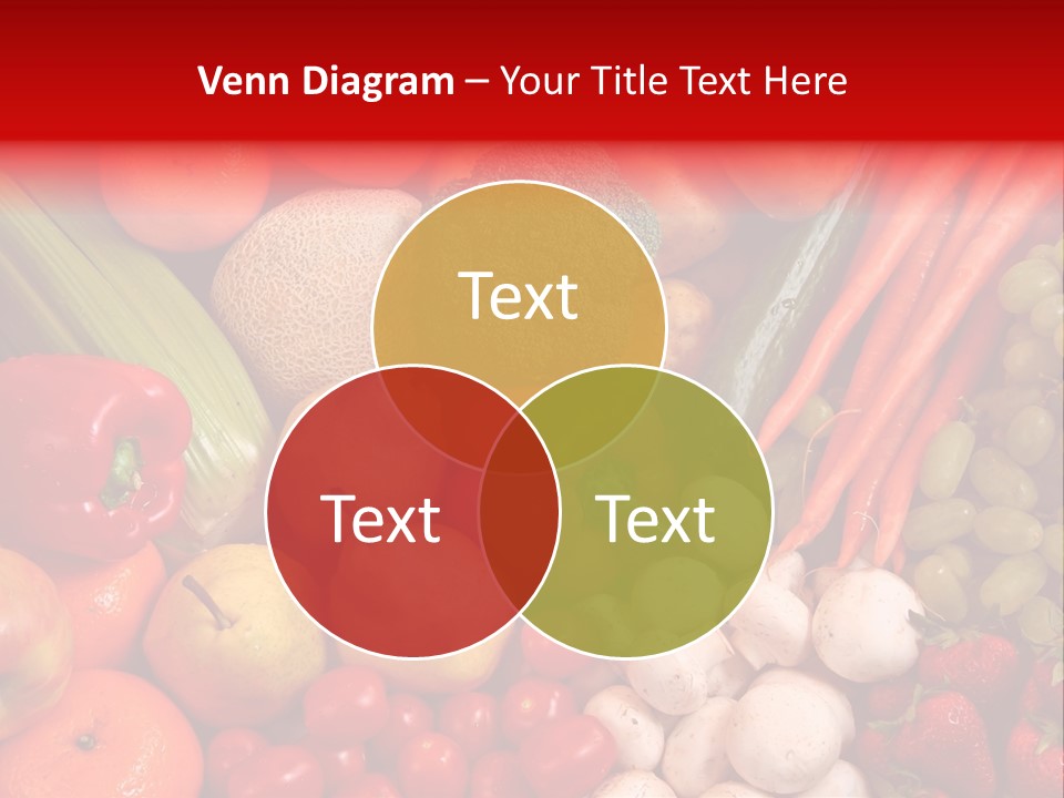 Fresh Fruit And Vegetable Variety, Water Droplets Visible At 100%. PowerPoint Template