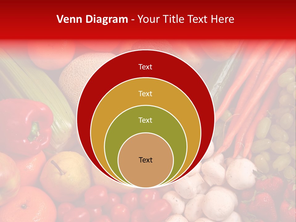 Fresh Fruit And Vegetable Variety, Water Droplets Visible At 100%. PowerPoint Template