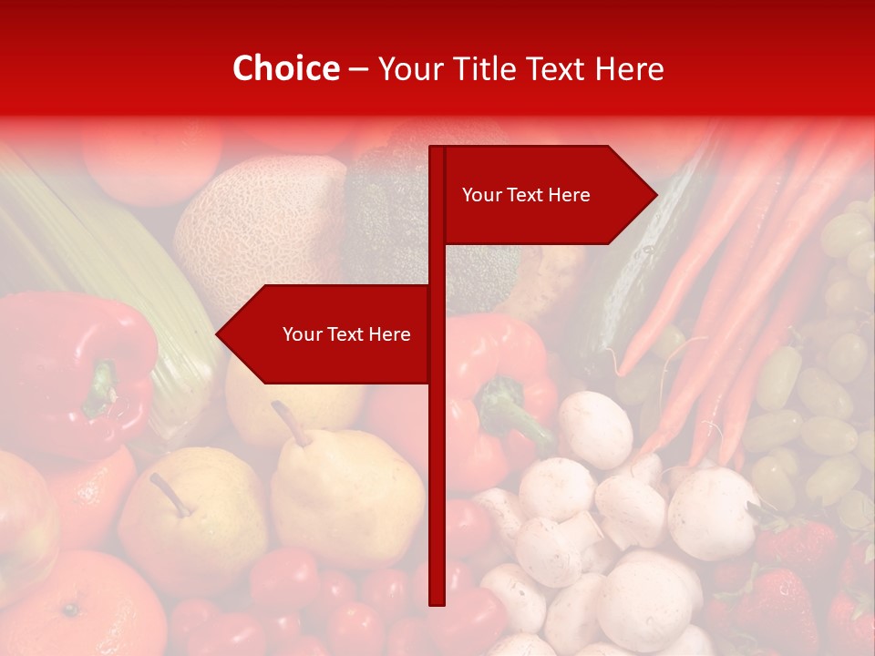 Fresh Fruit And Vegetable Variety, Water Droplets Visible At 100%. PowerPoint Template