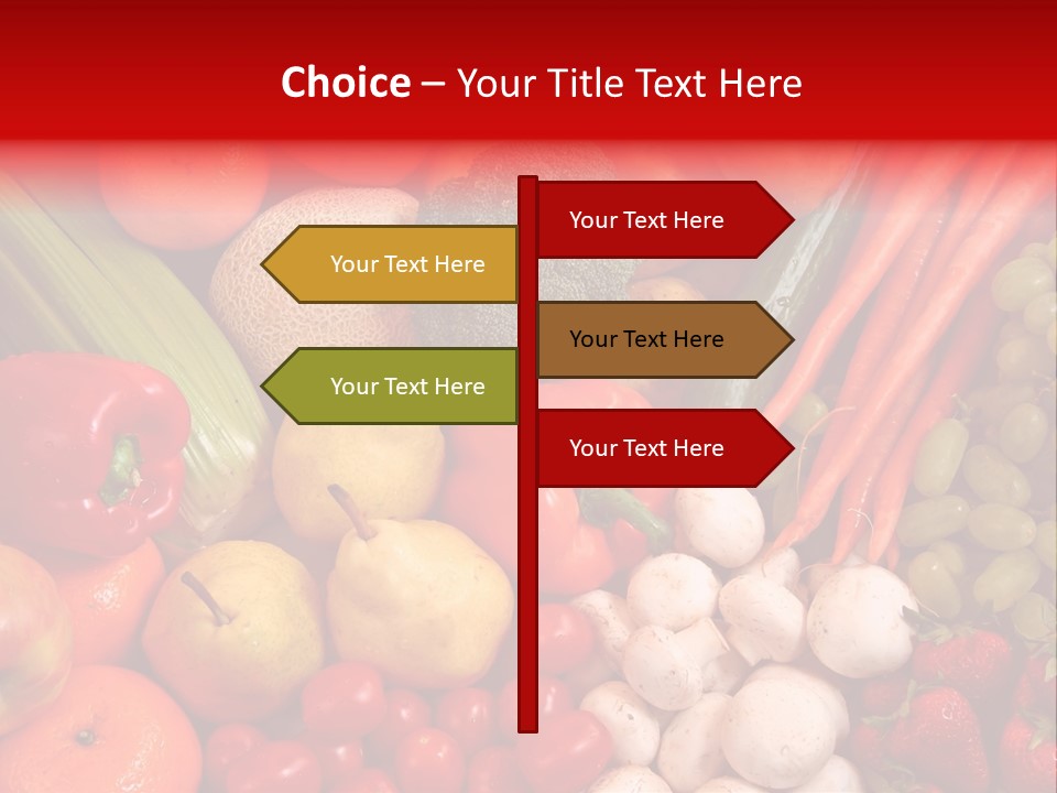 Fresh Fruit And Vegetable Variety, Water Droplets Visible At 100%. PowerPoint Template