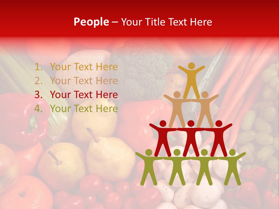 Fresh Fruit And Vegetable Variety, Water Droplets Visible At 100%. PowerPoint Template