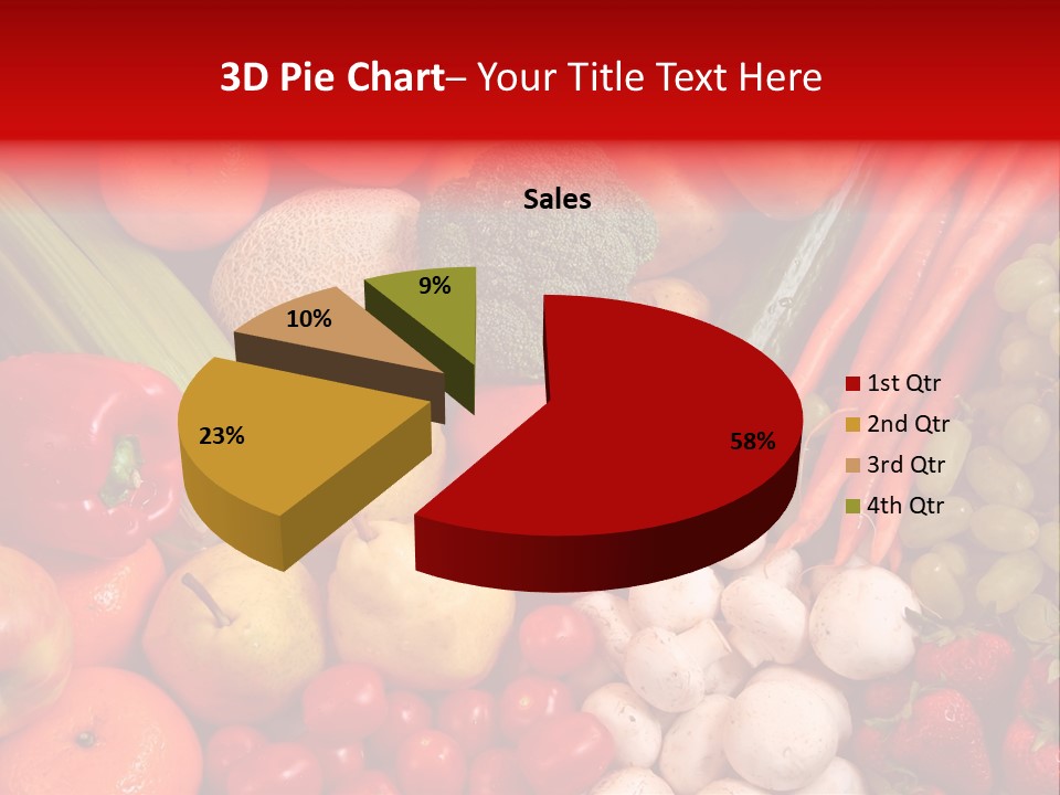 Fresh Fruit And Vegetable Variety, Water Droplets Visible At 100%. PowerPoint Template