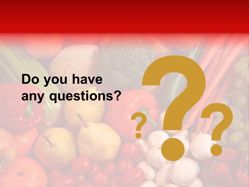 Fresh Fruit And Vegetable Variety, Water Droplets Visible At 100%. PowerPoint Template