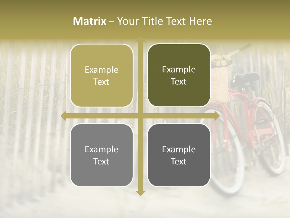 Red Vintage Bicycle With Basket And Flowers Leaning Against Wooden Fence At Beach. PowerPoint Template